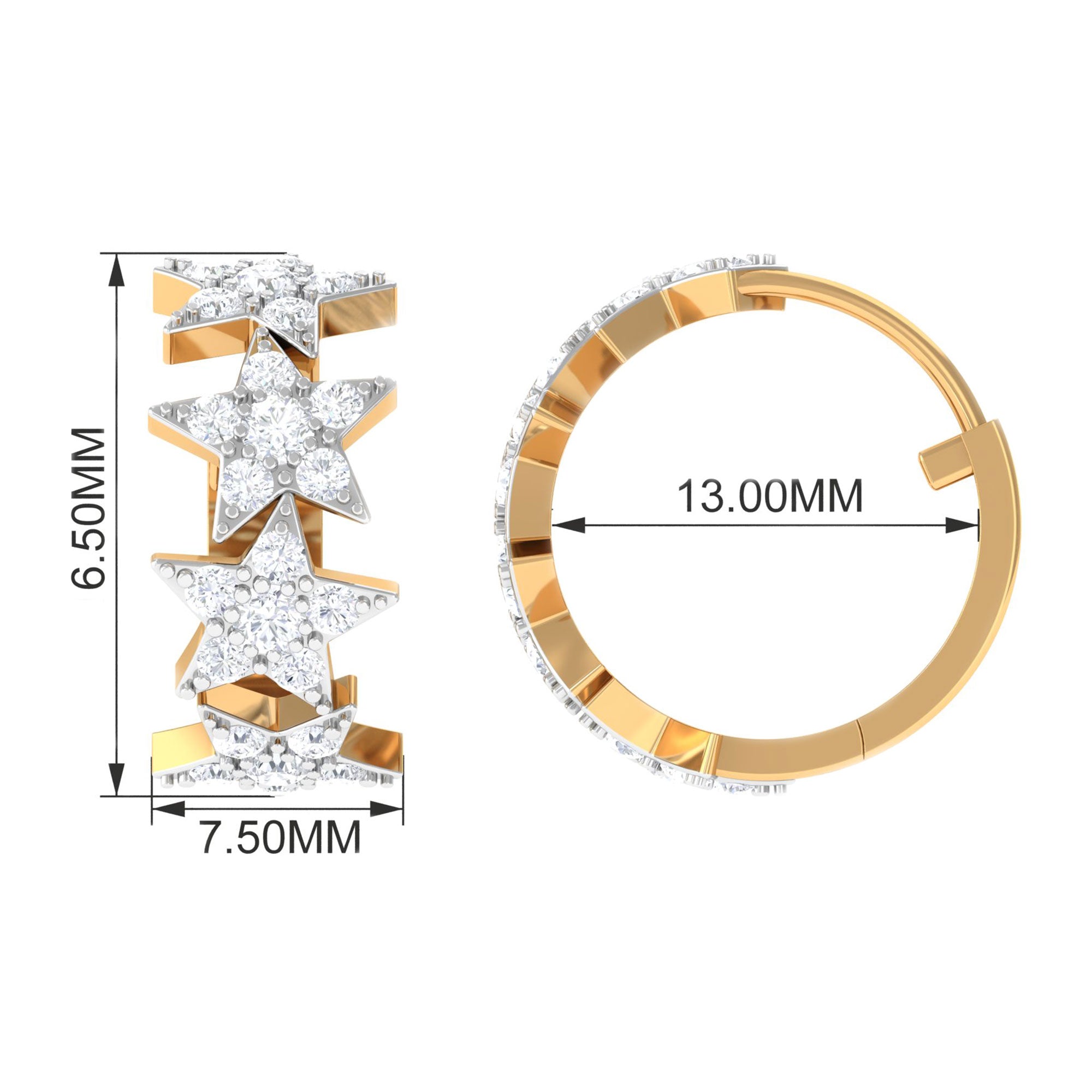 1.75 CT Round Moissanite Star Hinged Hoop Earrings Moissanite - ( D-VS1 ) - Color and Clarity - Rosec Jewels