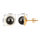 Classic Tahitian Pearl Stud Earrings with Diamond Halo Tahitian pearl - ( AAA ) - Quality - Rosec Jewels