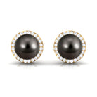 Classic Tahitian Pearl Stud Earrings with Diamond Halo Tahitian pearl - ( AAA ) - Quality - Rosec Jewels