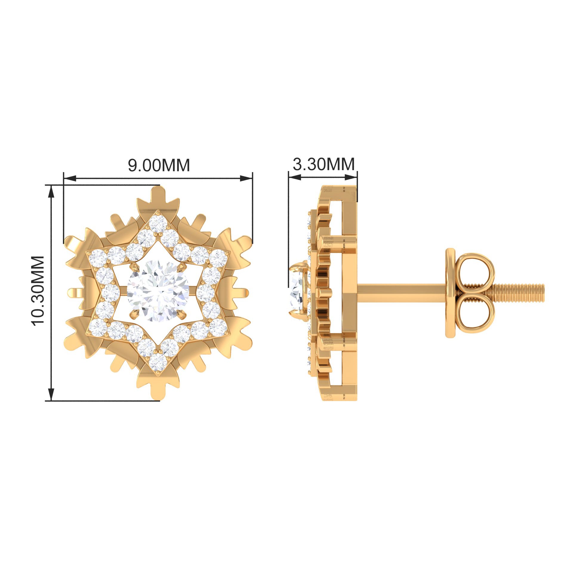 1/4 CT Certified Moissanite Gold Snowflake Stud Earrings Moissanite - ( D-VS1 ) - Color and Clarity - Rosec Jewels