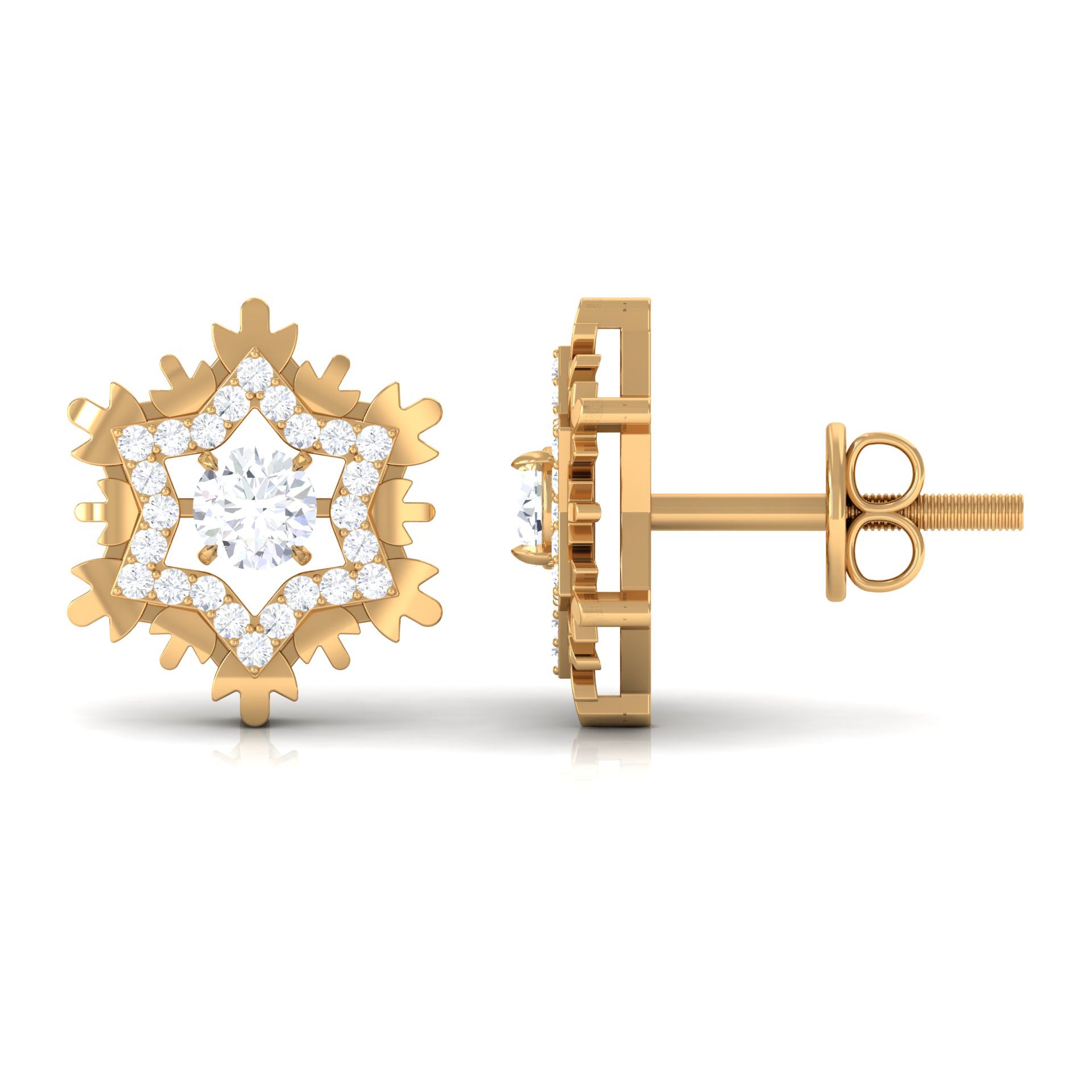 1/4 CT Certified Moissanite Gold Snowflake Stud Earrings Moissanite - ( D-VS1 ) - Color and Clarity - Rosec Jewels