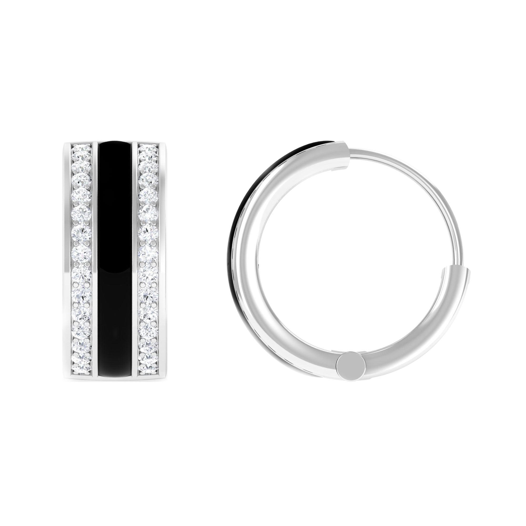 1/2 CT Moissanite Hinged Hoop Earrings with Black Enamel Moissanite - ( D-VS1 ) - Color and Clarity - Rosec Jewels