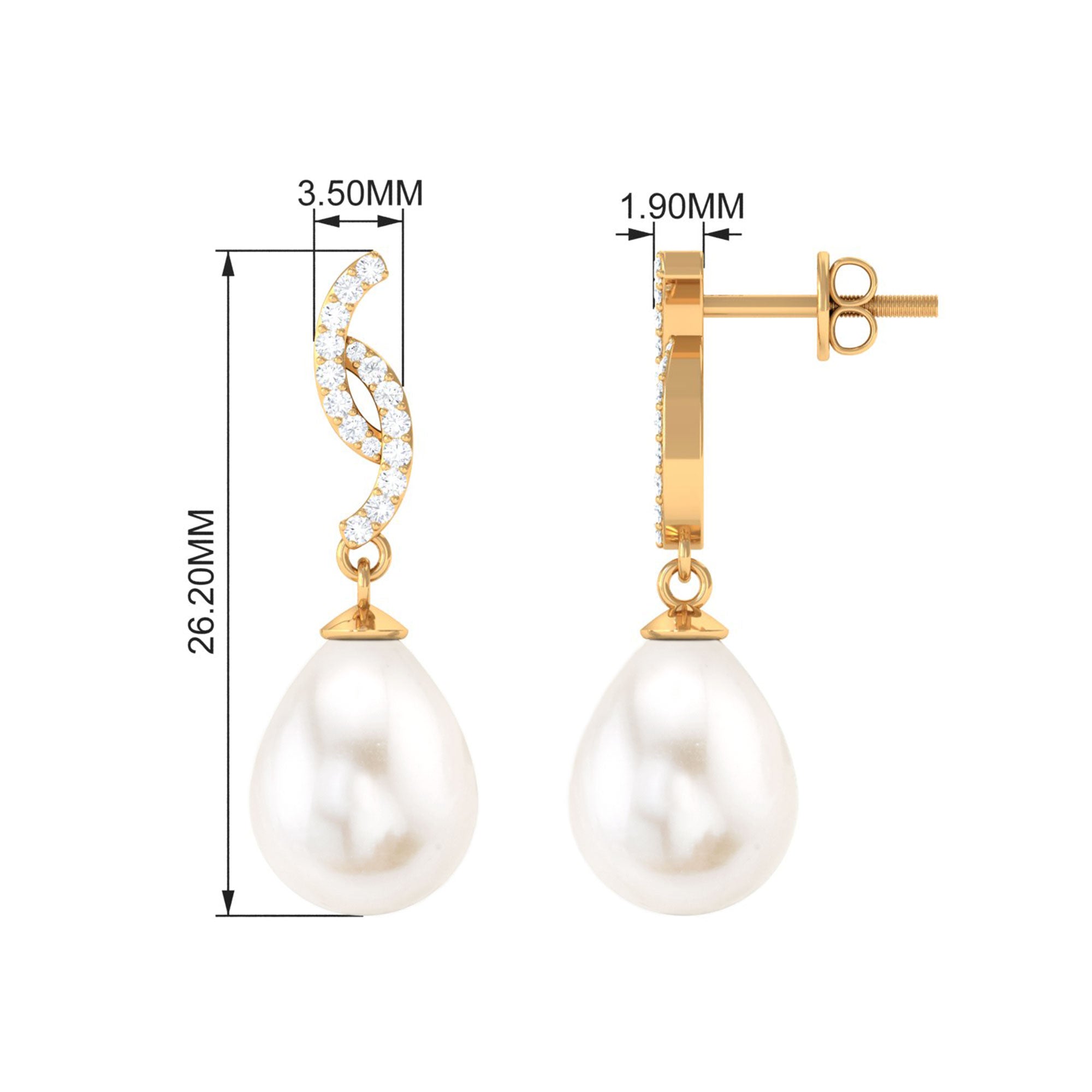 Freshwater Pearl Contemporary Drop Earring with Diamond Freshwater Pearl - ( AAA ) - Quality - Rosec Jewels