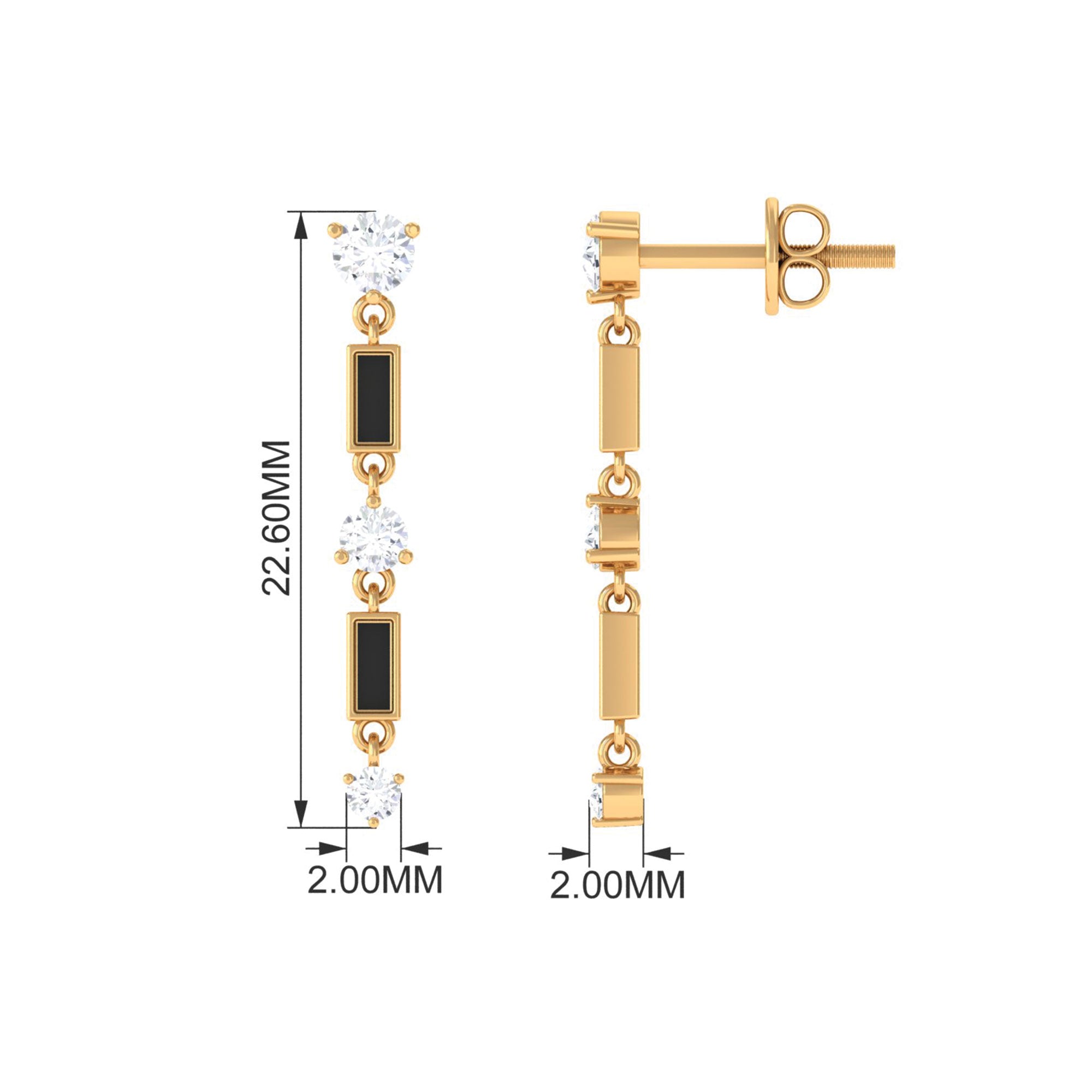 0.50 CT Moissanite Dangle Earrings with Black Enamel Moissanite - ( D-VS1 ) - Color and Clarity - Rosec Jewels