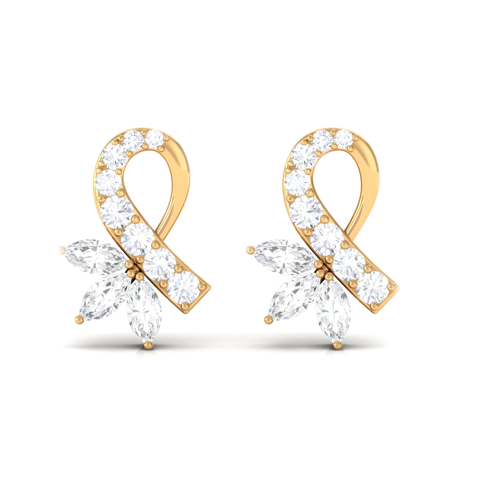 1/2 CT Zircon Floral Inspired Stud Earrings in Gold Zircon - ( AAAA ) - Quality - Rosec Jewels