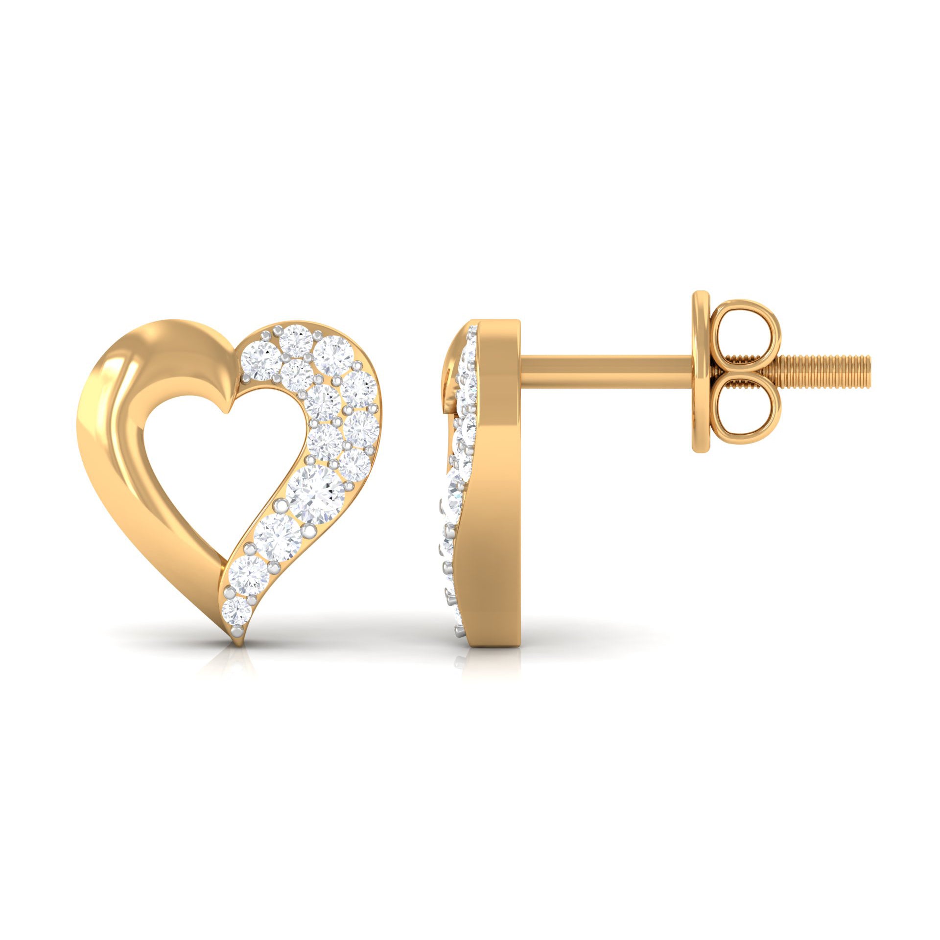 1/4 CT Moissanite Heart Shape Gold Stud Earrings Moissanite - ( D-VS1 ) - Color and Clarity - Rosec Jewels