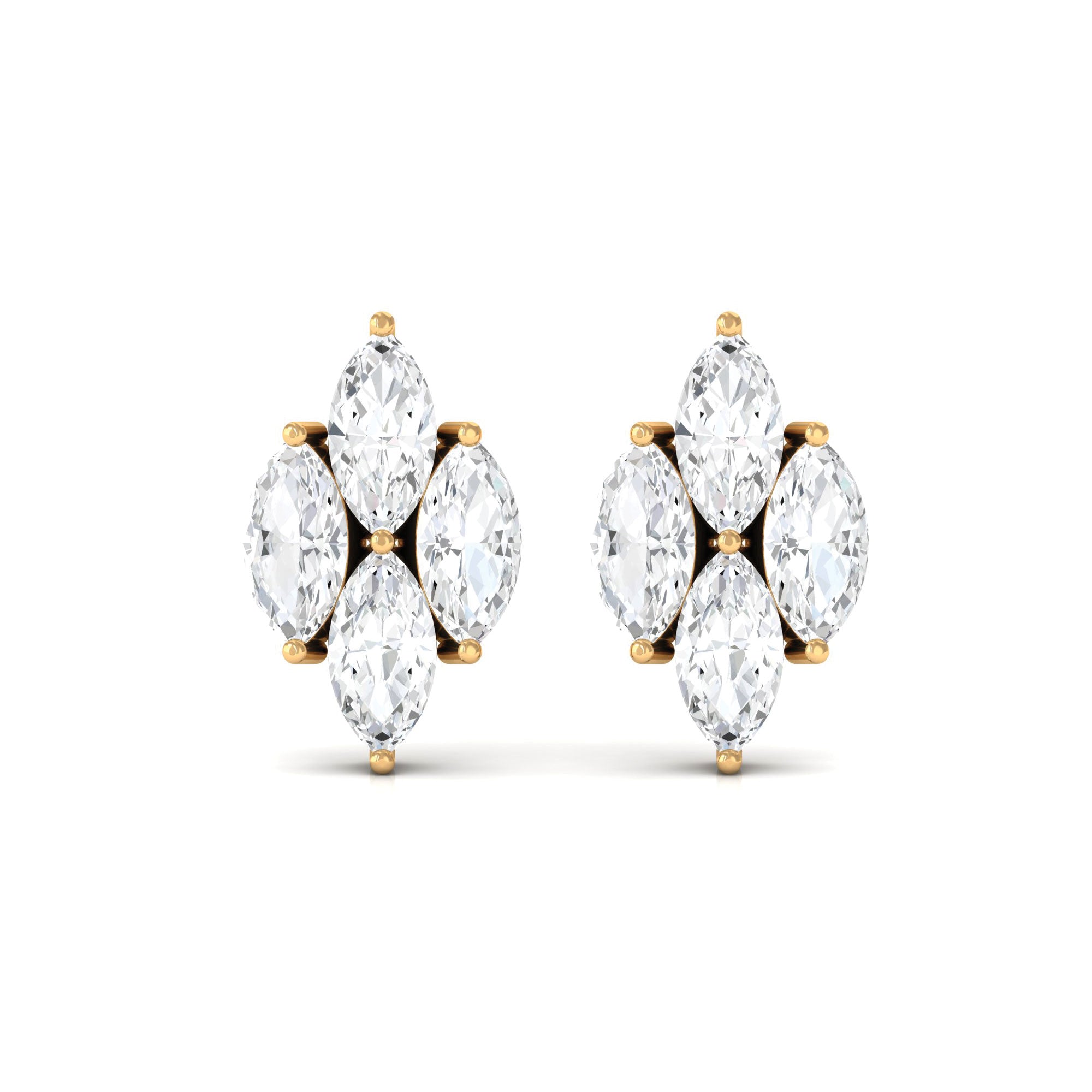 1 CT Marquise Zircon Gold Stud Earrings in Prong Setting Zircon - ( AAAA ) - Quality - Rosec Jewels