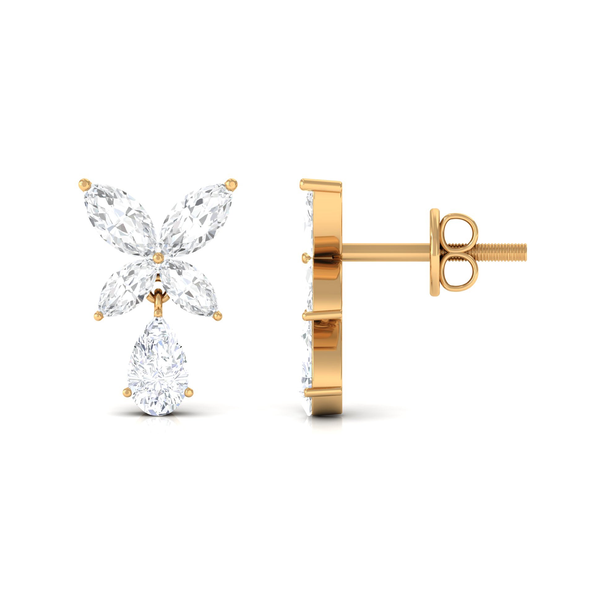 2 CT Contemporary Flower Drop Earrings with Zircon in Gold Zircon - ( AAAA ) - Quality - Rosec Jewels