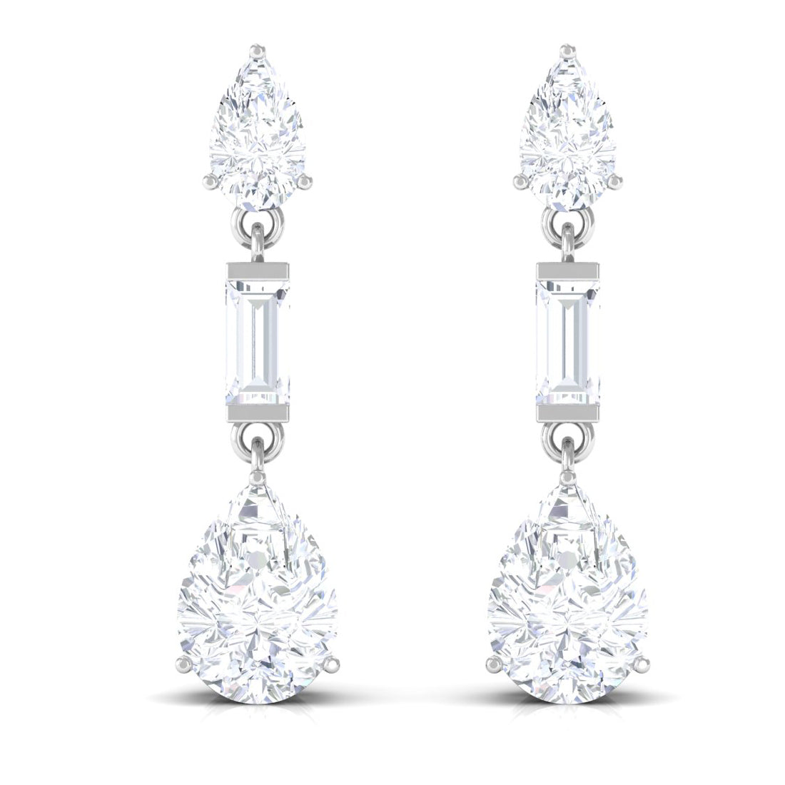 3 CT Baguette and Pear Shape Zircon Dangle Earrings Zircon - ( AAAA ) - Quality - Rosec Jewels