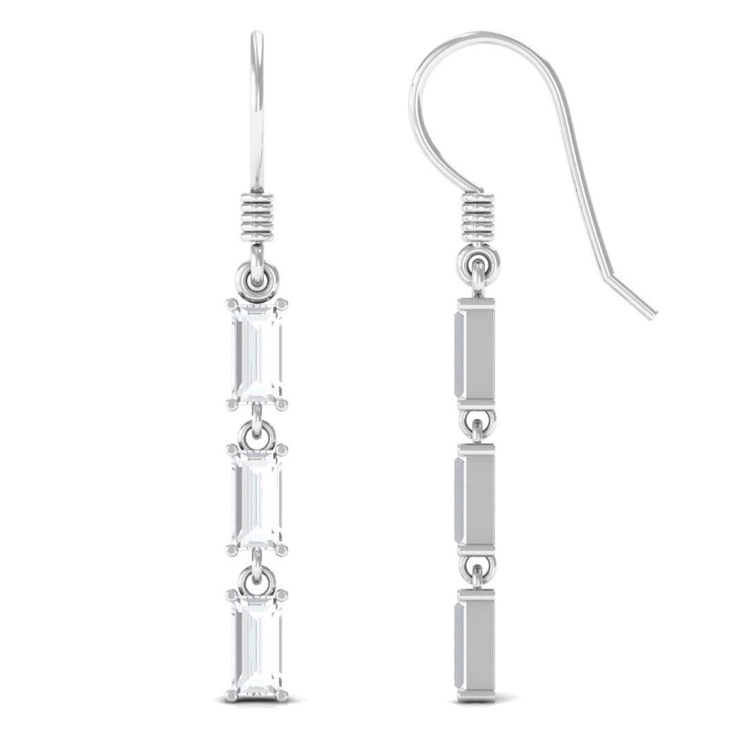 3/4 CT Baguette Cut Moissanite Three Stone Dangle Earrings Moissanite - ( D-VS1 ) - Color and Clarity - Rosec Jewels