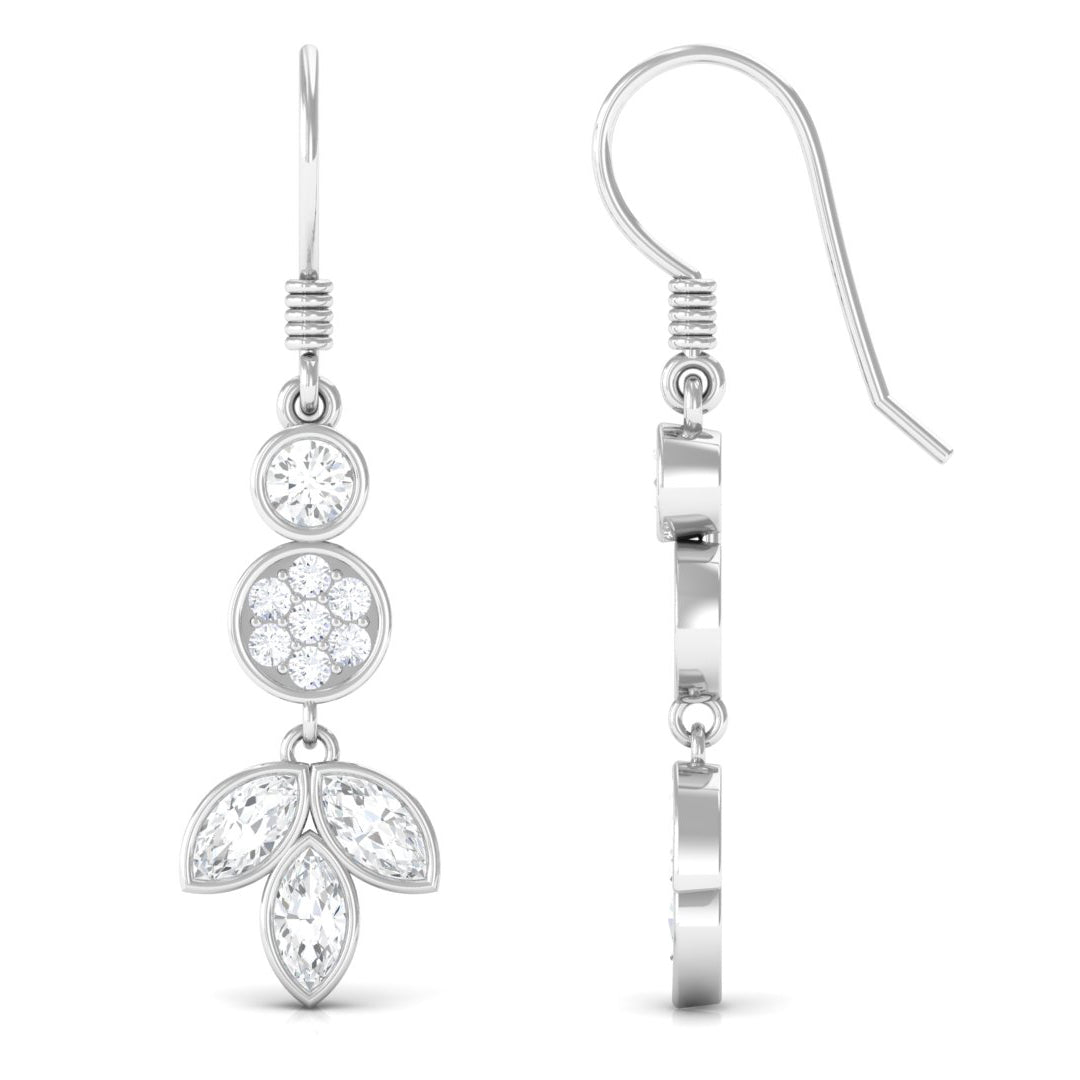 2 CT Marquise and Round Cut Zircon Leaf Dangle Earrings Zircon - ( AAAA ) - Quality - Rosec Jewels