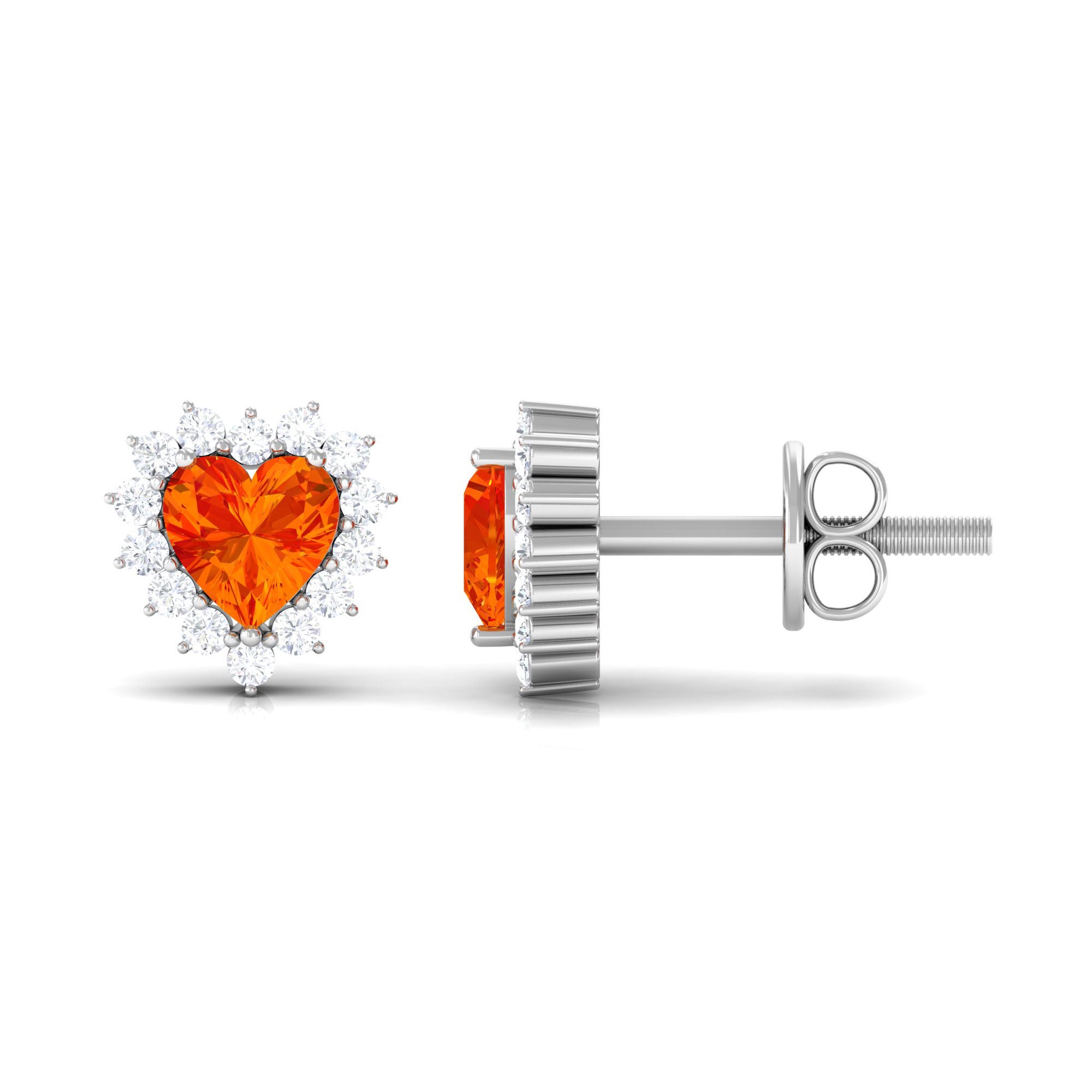 Lab Grown Orange Sapphire Heart Earrings with Diamond Lab Created Orange Sapphire - ( AAAA ) - Quality - Rosec Jewels