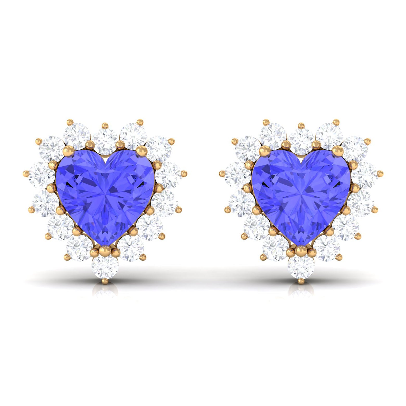 Minimal Heart Shape Tanzanite Halo Stud Earrings with Diamond Tanzanite - ( AAA ) - Quality - Rosec Jewels