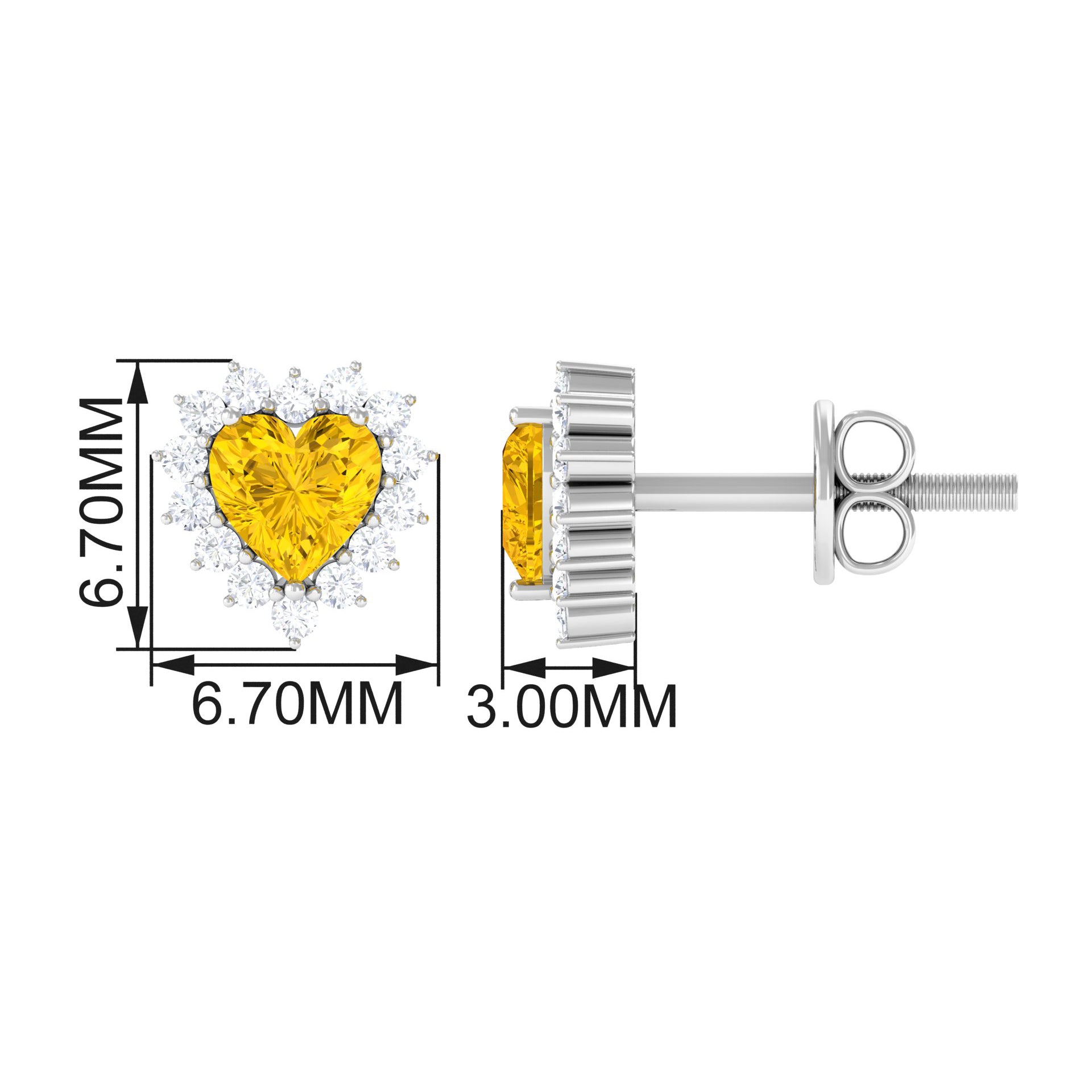 Heart Shape Yellow Sapphire and Diamond Minimal Halo Stud Earrings Yellow Sapphire - ( AAA ) - Quality - Rosec Jewels