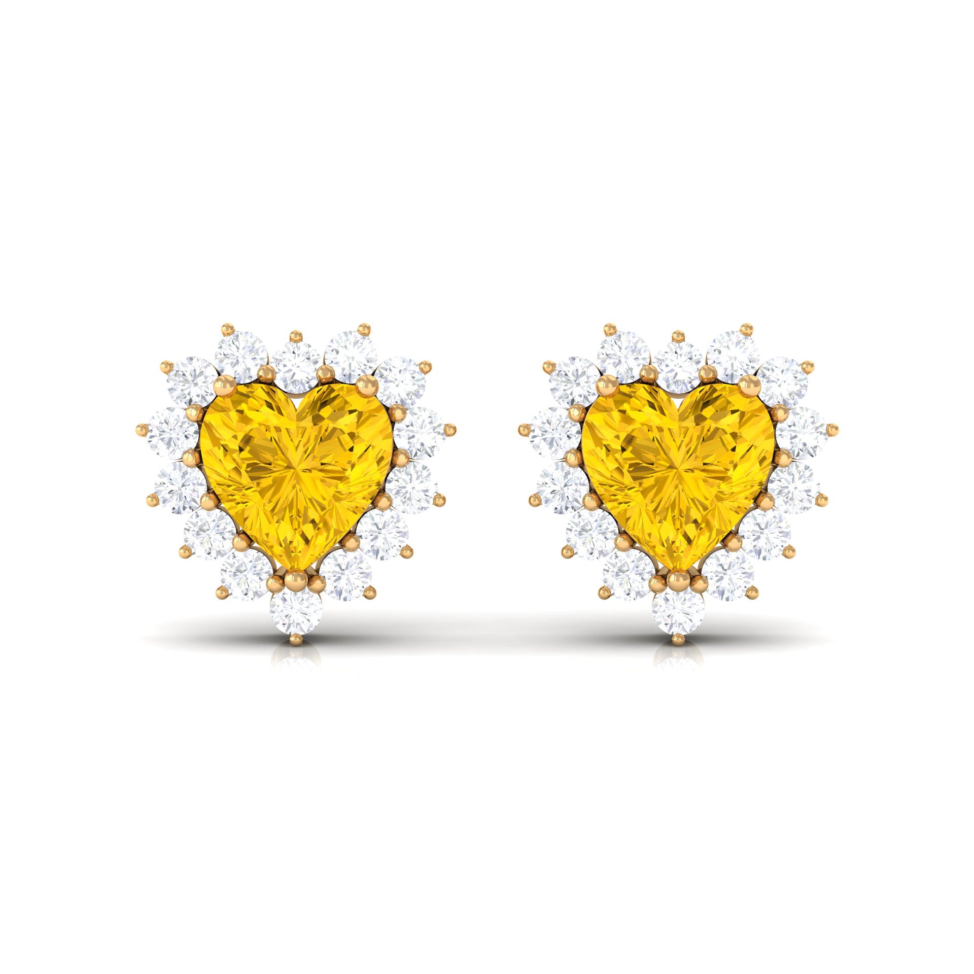 Heart Shape Yellow Sapphire and Diamond Minimal Halo Stud Earrings Yellow Sapphire - ( AAA ) - Quality - Rosec Jewels