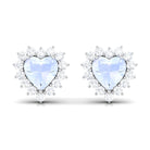 Minimal Heart Shape Moonstone Halo Stud Earrings with Diamond Moonstone - ( AAA ) - Quality - Rosec Jewels