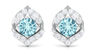 Dainty Aquamarine Stud Earrings with HI SI Diamonds Aquamarine - ( AAA ) - Quality - Rosec Jewels