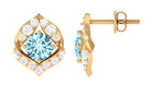 Dainty Aquamarine Stud Earrings with HI SI Diamonds Aquamarine - ( AAA ) - Quality - Rosec Jewels