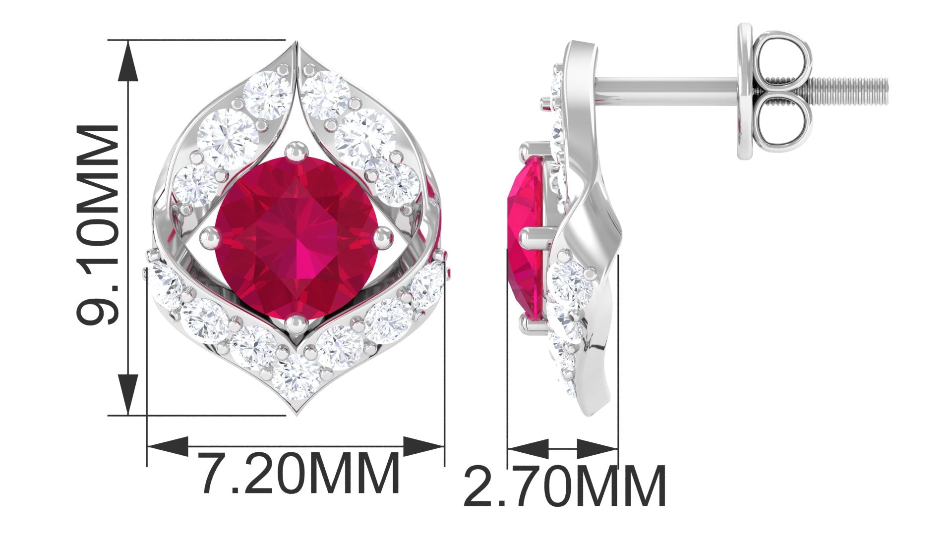 Dainty Ruby July Birthstone Stud Earrings with Diamond Ruby - ( AAA ) - Quality - Rosec Jewels