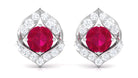 Dainty Ruby July Birthstone Stud Earrings with Diamond Ruby - ( AAA ) - Quality - Rosec Jewels