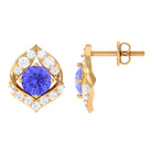 Dainty Tanzanite and Diamond Petal Stud Earrings Tanzanite - ( AAA ) - Quality - Rosec Jewels