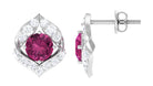 Unique Pink Tourmaline Stud Earrings with Diamond Pink Tourmaline - ( AAA ) - Quality - Rosec Jewels