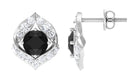 Dainty Black Onyx Stud Earrings with Diamond Black Onyx - ( AAA ) - Quality - Rosec Jewels