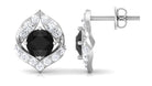 Dainty Black Onyx Stud Earrings with Diamond Black Onyx - ( AAA ) - Quality - Rosec Jewels