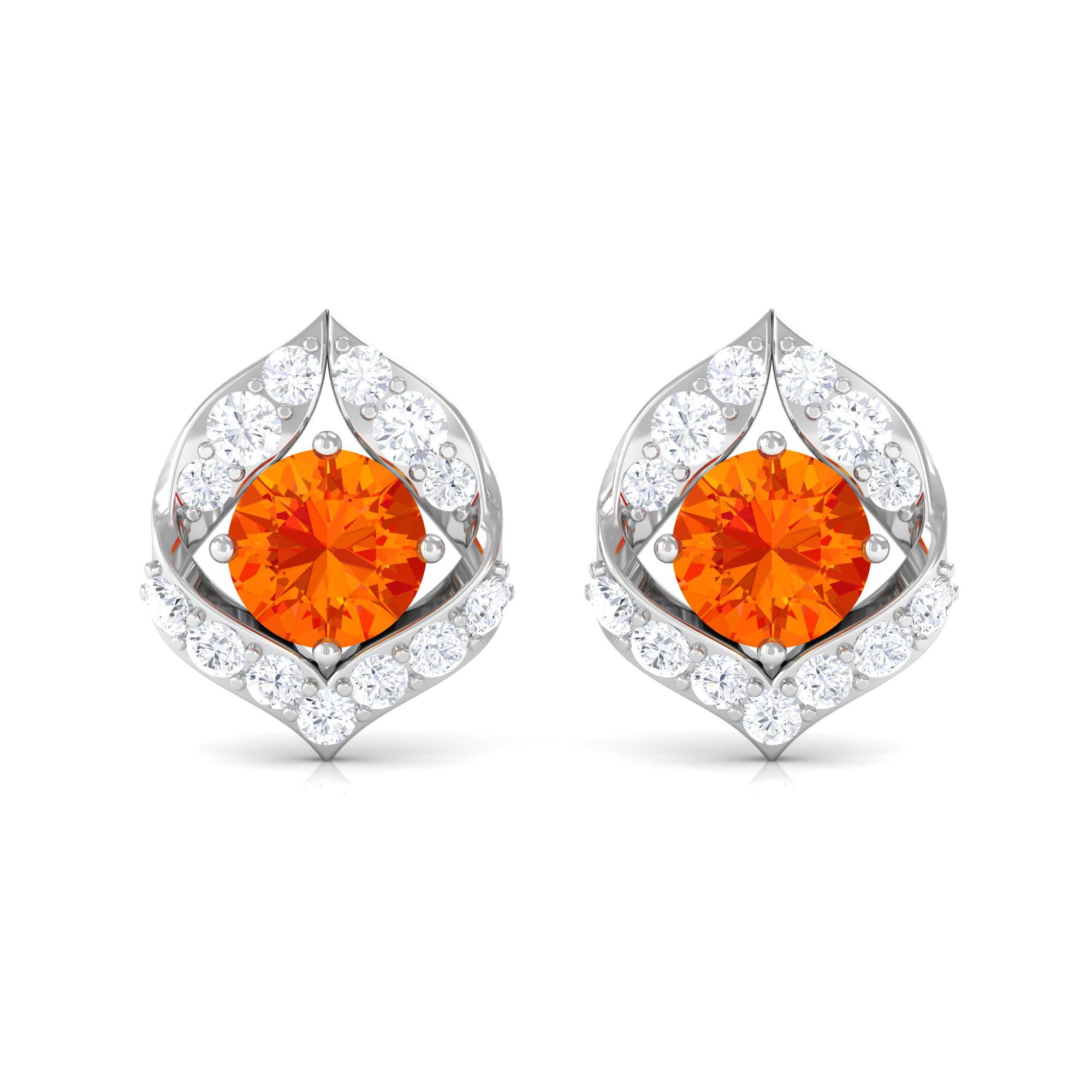 Orange Sapphire Unique Stud Earrings with Diamond Orange Sapphire - ( AAA ) - Quality - Rosec Jewels