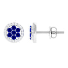 1/4 CT Created Blue Sapphire Cluster Earrings with Diamond Halo Lab Created Blue Sapphire - ( AAAA ) - Quality - Rosec Jewels