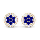 1/4 CT Created Blue Sapphire Cluster Earrings with Diamond Halo Lab Created Blue Sapphire - ( AAAA ) - Quality - Rosec Jewels