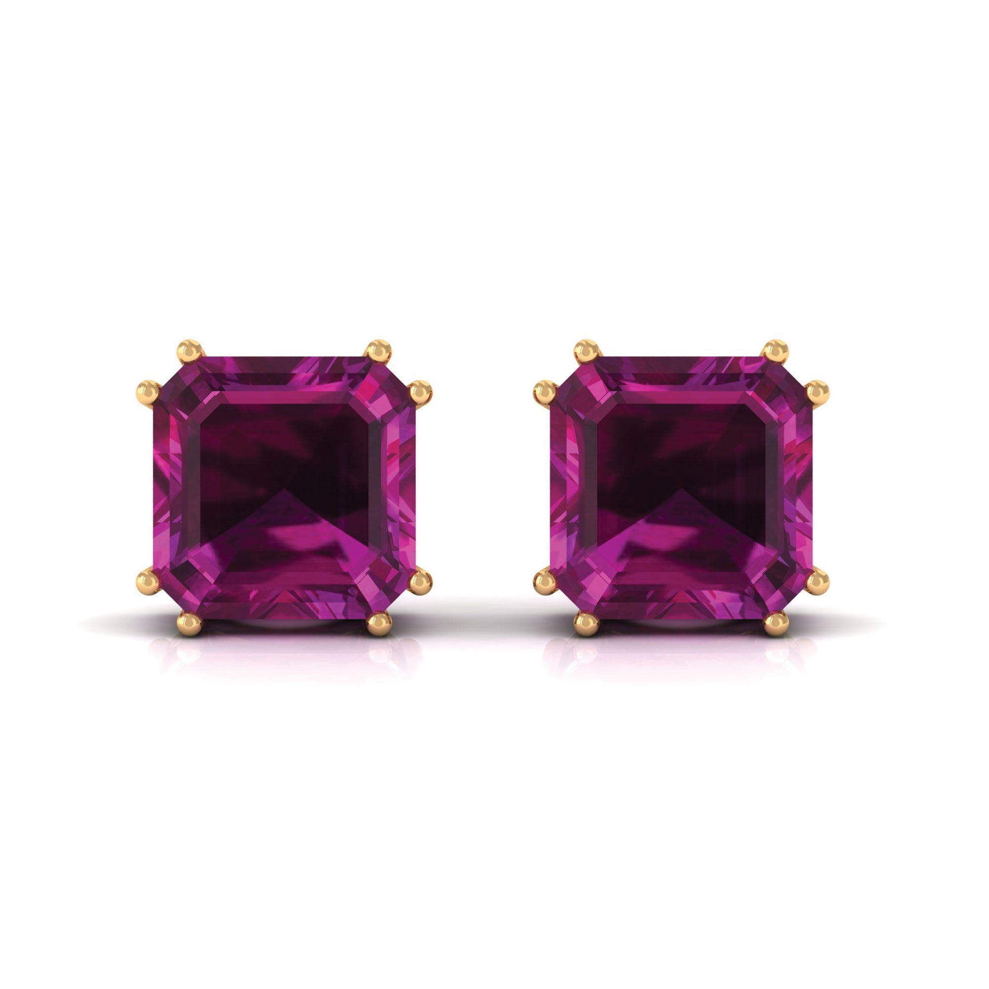 6.5 CT Asscher Cut Rhodolite Solitaire Stud Earrings Rhodolite - ( AAA ) - Quality - Rosec Jewels