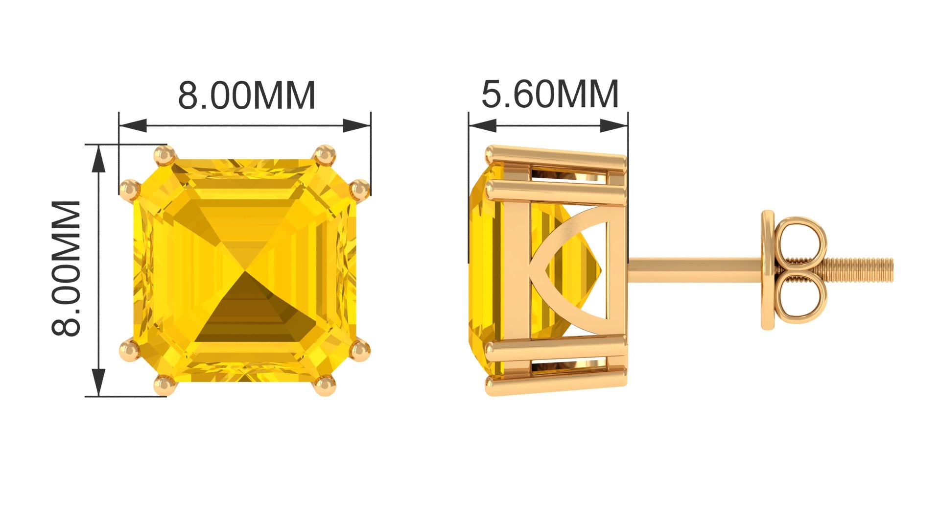 9.5 CT Asscher Cut Created Yellow Sapphire Solitaire Stud Earrings Lab Created Yellow Sapphire - ( AAAA ) - Quality - Rosec Jewels