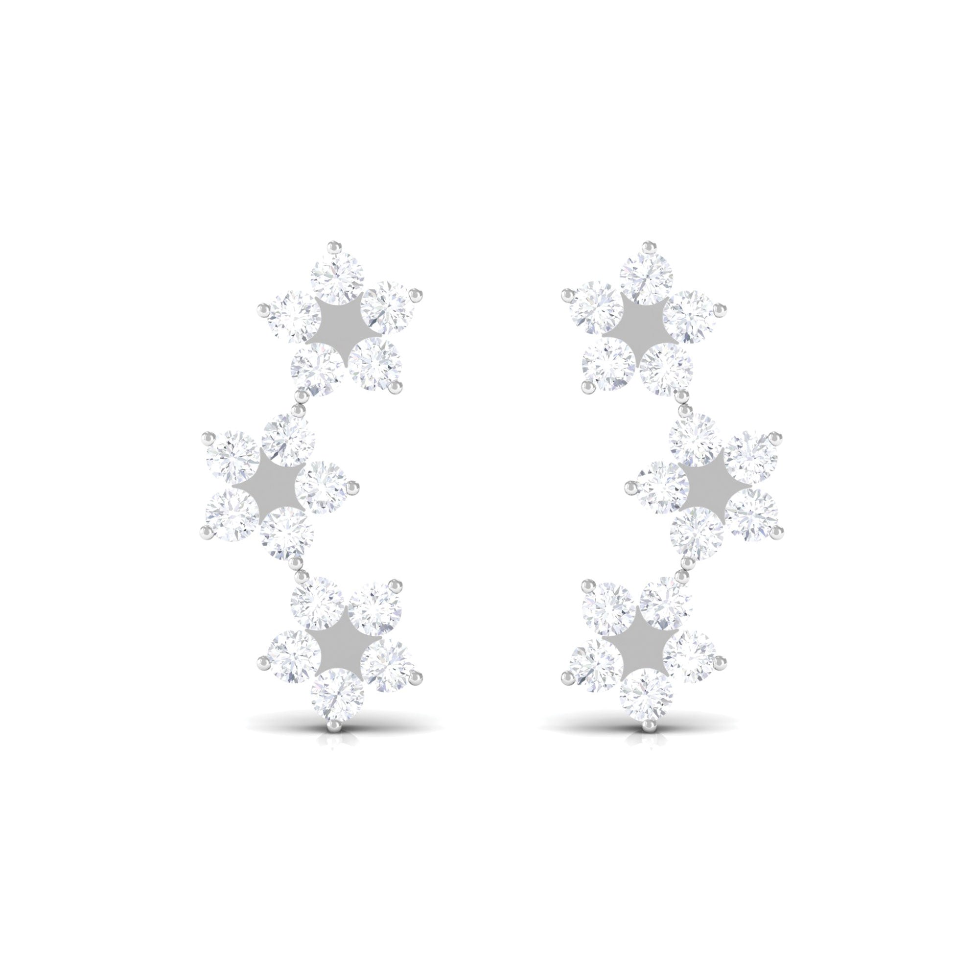 1/2 CT Diamond Floral Climber Earrings in Gold Diamond - ( HI-SI ) - Color and Clarity - Rosec Jewels