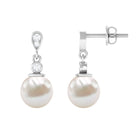 Freshwater Pearl and Diamond Drop Earrings Freshwater Pearl - ( AAA ) - Quality - Rosec Jewels