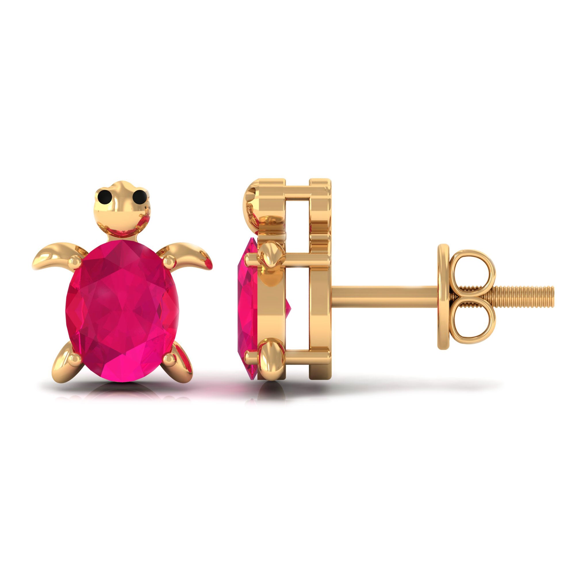 3/4 CT Turtle Stud Earrings with Oval Cut Ruby Ruby - ( AAA ) - Quality - Rosec Jewels