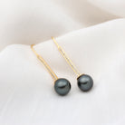 Tahitian Pearl and Diamond Accent Bar Drop Earrings with Fish Hook Backing Tahitian pearl - ( AAA ) - Quality - Rosec Jewels