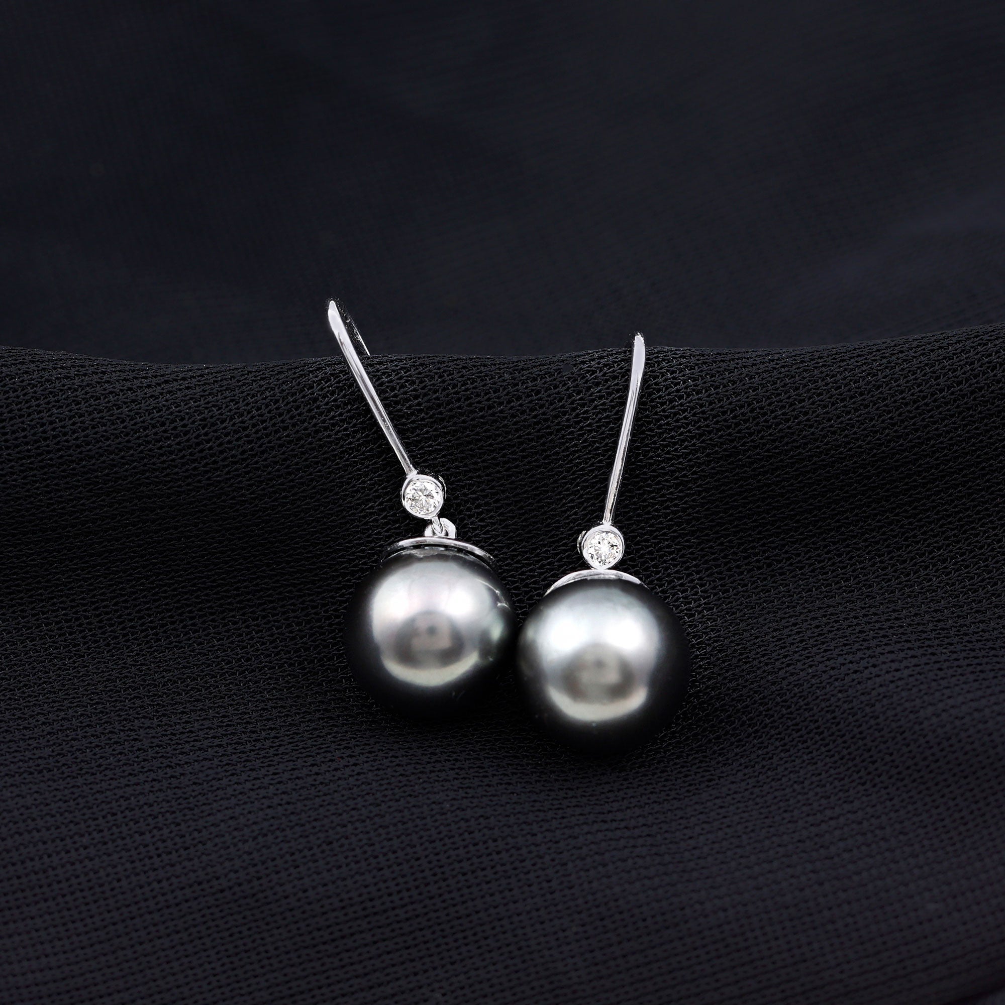 Black Tahitian Pearl Drop Earrings with Moissanite Tahitian pearl - ( AAA ) - Quality - Rosec Jewels