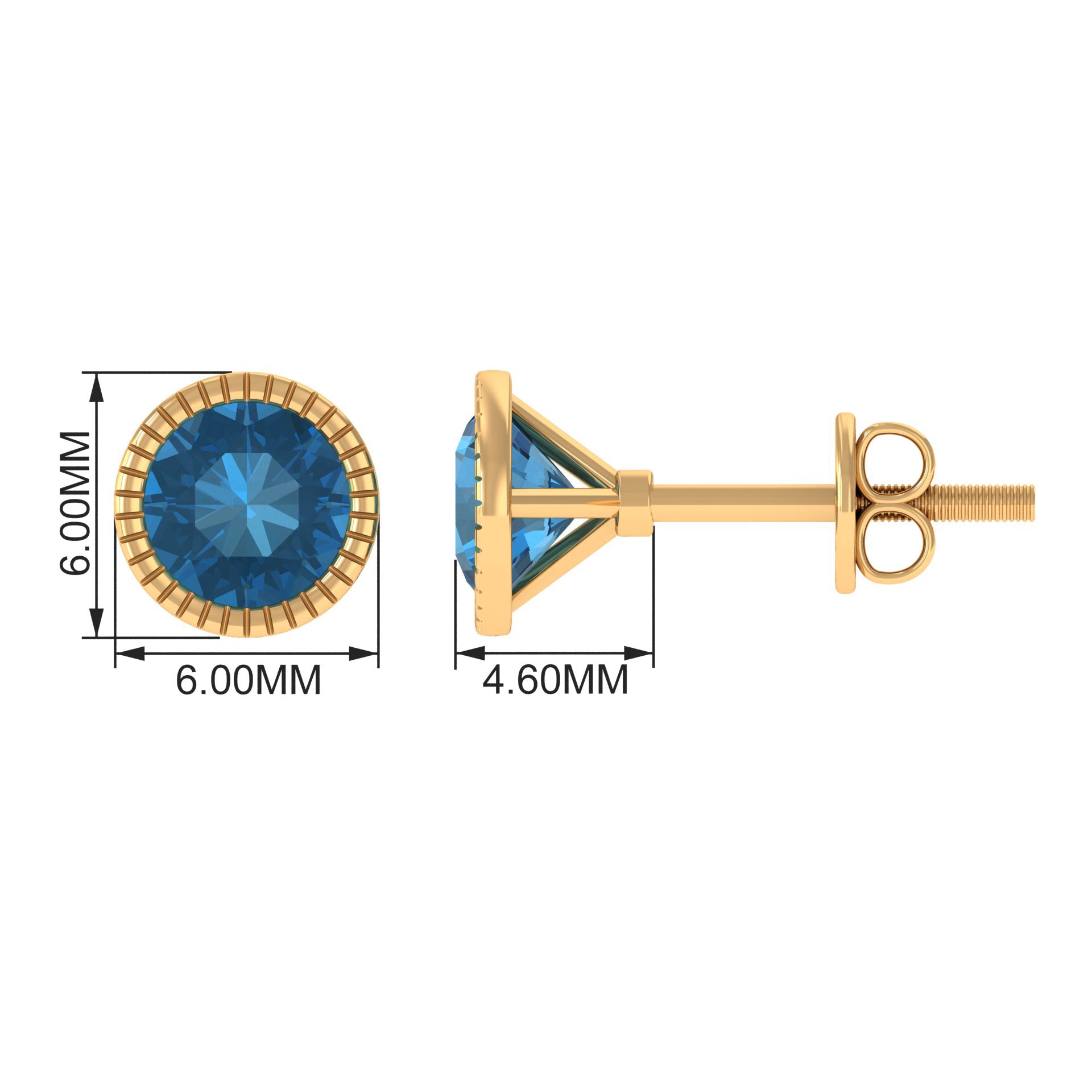 1.25 CT Bezel Set Real London Blue Topaz Solitaire Stud Earrings London Blue Topaz - ( AAA ) - Quality - Rosec Jewels