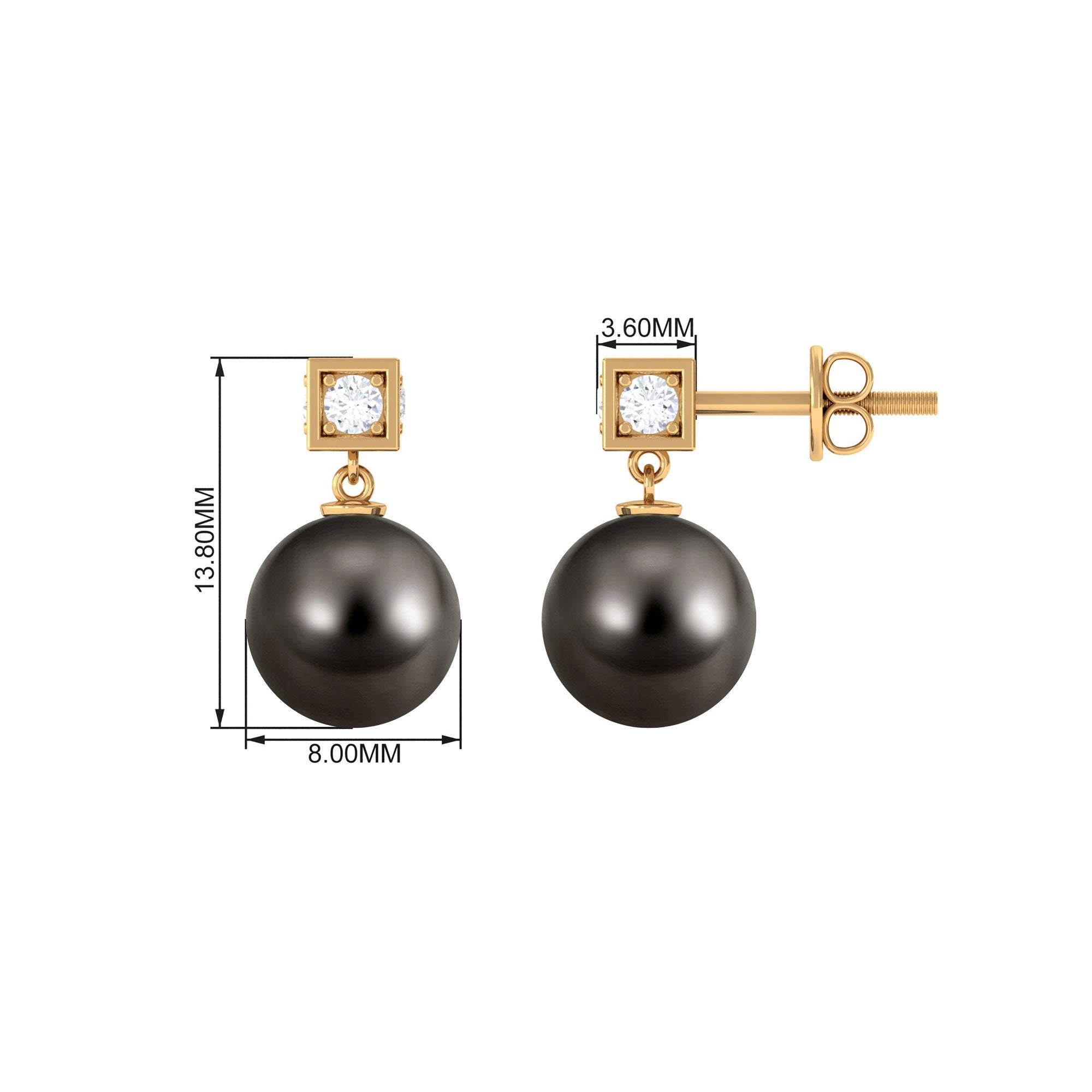 Elegant Tahitian Pearl Drop Earrings with Diamond Tahitian pearl - ( AAA ) - Quality - Rosec Jewels