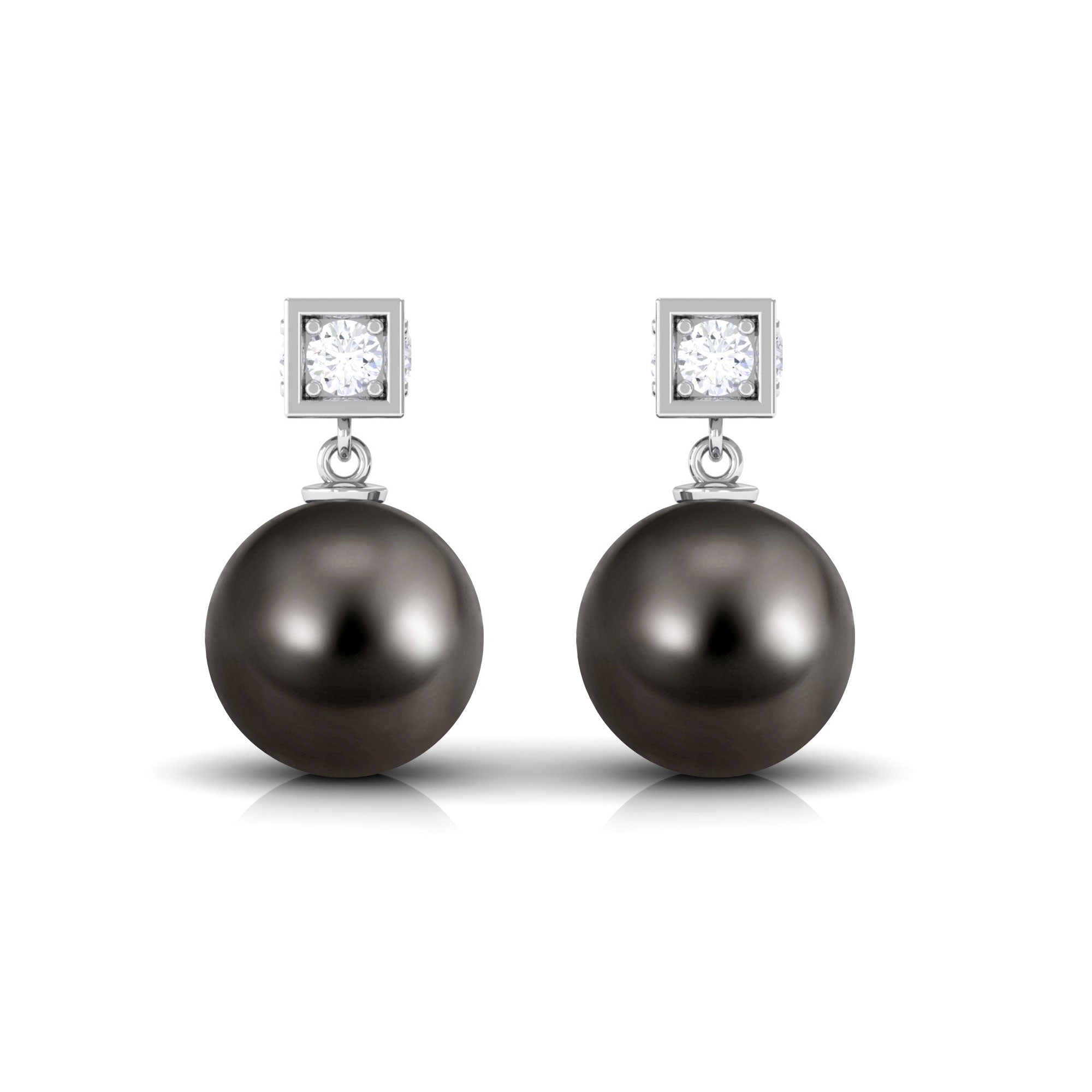 Elegant Tahitian Pearl Drop Earrings with Diamond Tahitian pearl - ( AAA ) - Quality - Rosec Jewels