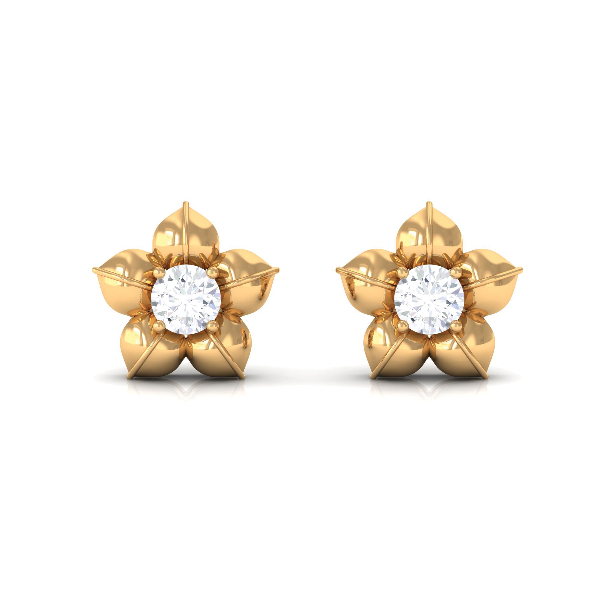 Diamond Flower Petal Stud Earrings in Prong Setting Diamond - ( HI-SI ) - Color and Clarity - Rosec Jewels