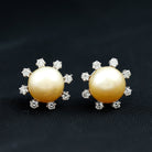 Elegant Floral Inspired South Sea Pearl Stud Earrings with Diamond South Sea Pearl - ( AAA ) - Quality - Rosec Jewels