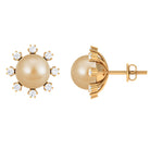 Elegant Floral Inspired South Sea Pearl Stud Earrings with Diamond South Sea Pearl - ( AAA ) - Quality - Rosec Jewels