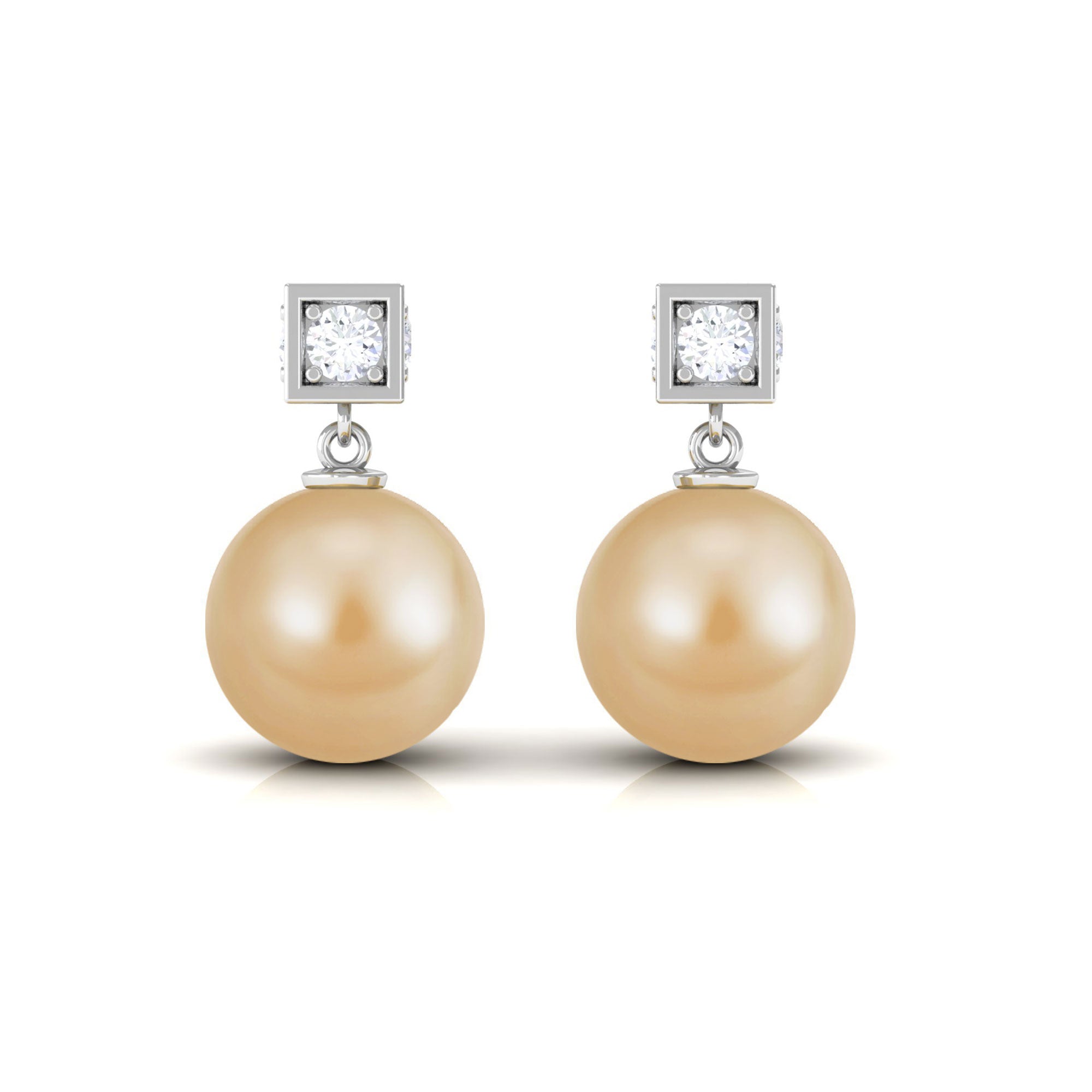 Natural South Sea Pearl Drop Earrings with Diamond South Sea Pearl - ( AAA ) - Quality - Rosec Jewels