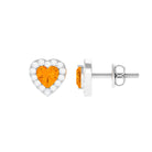 Heart Shape Fire Opal Halo Stud Earrings with Diamond Fire Opal - ( AAA ) - Quality - Rosec Jewels