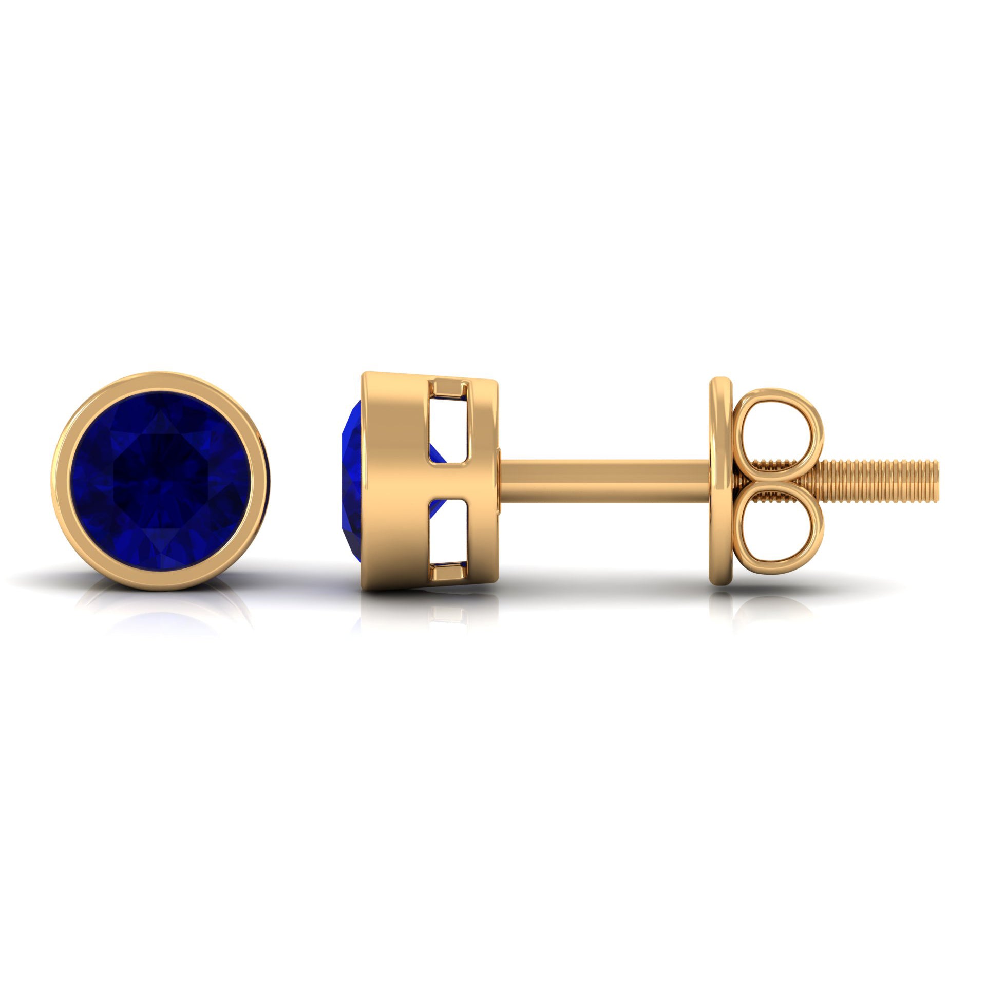 3/4 CT Bezel Set Blue Sapphire Solitaire Stud Earrings in Gold Blue Sapphire - ( AAA ) - Quality - Rosec Jewels