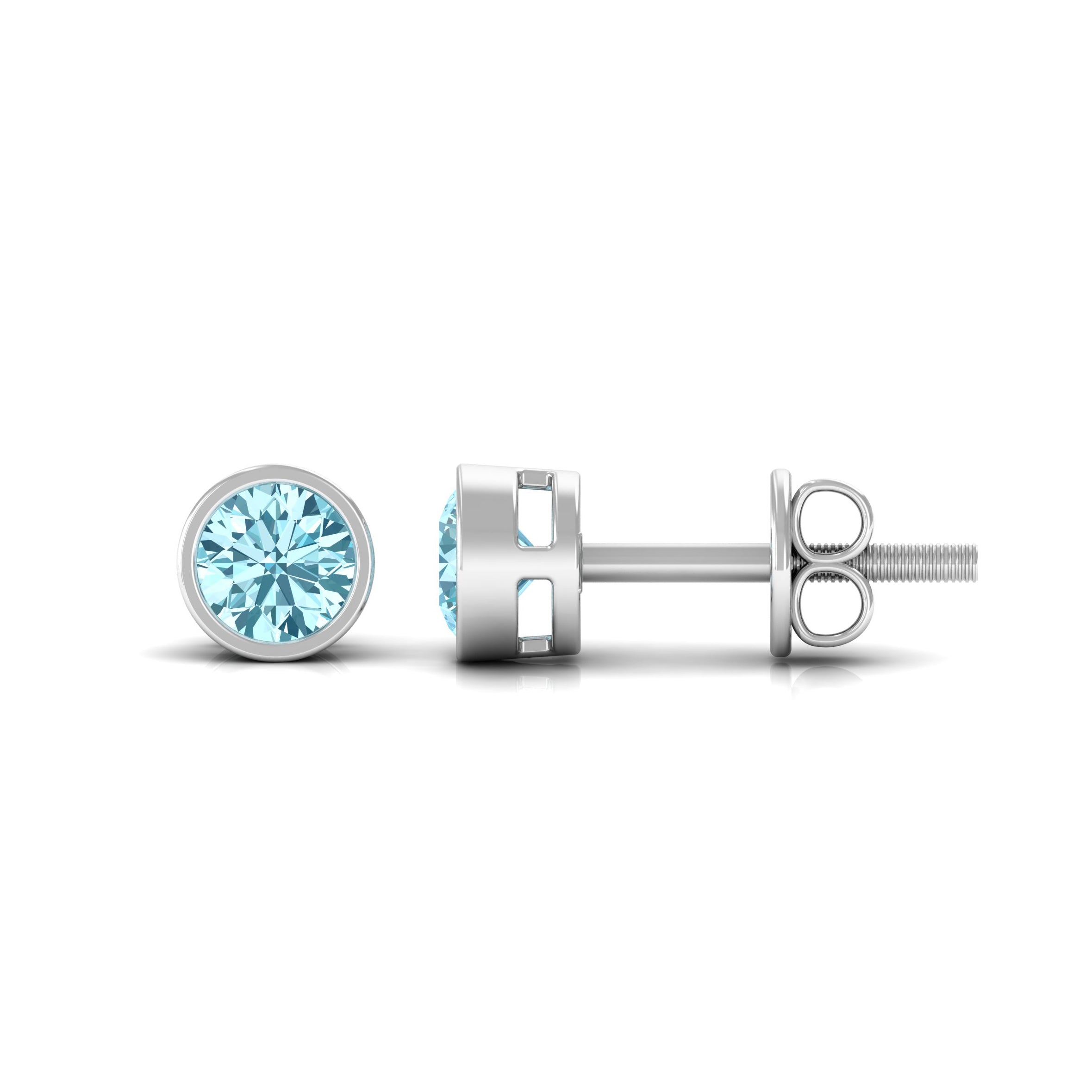 Natural Aquamarine Solitaire Stud Earrings in Bezel Setting Aquamarine - ( AAA ) - Quality - Rosec Jewels