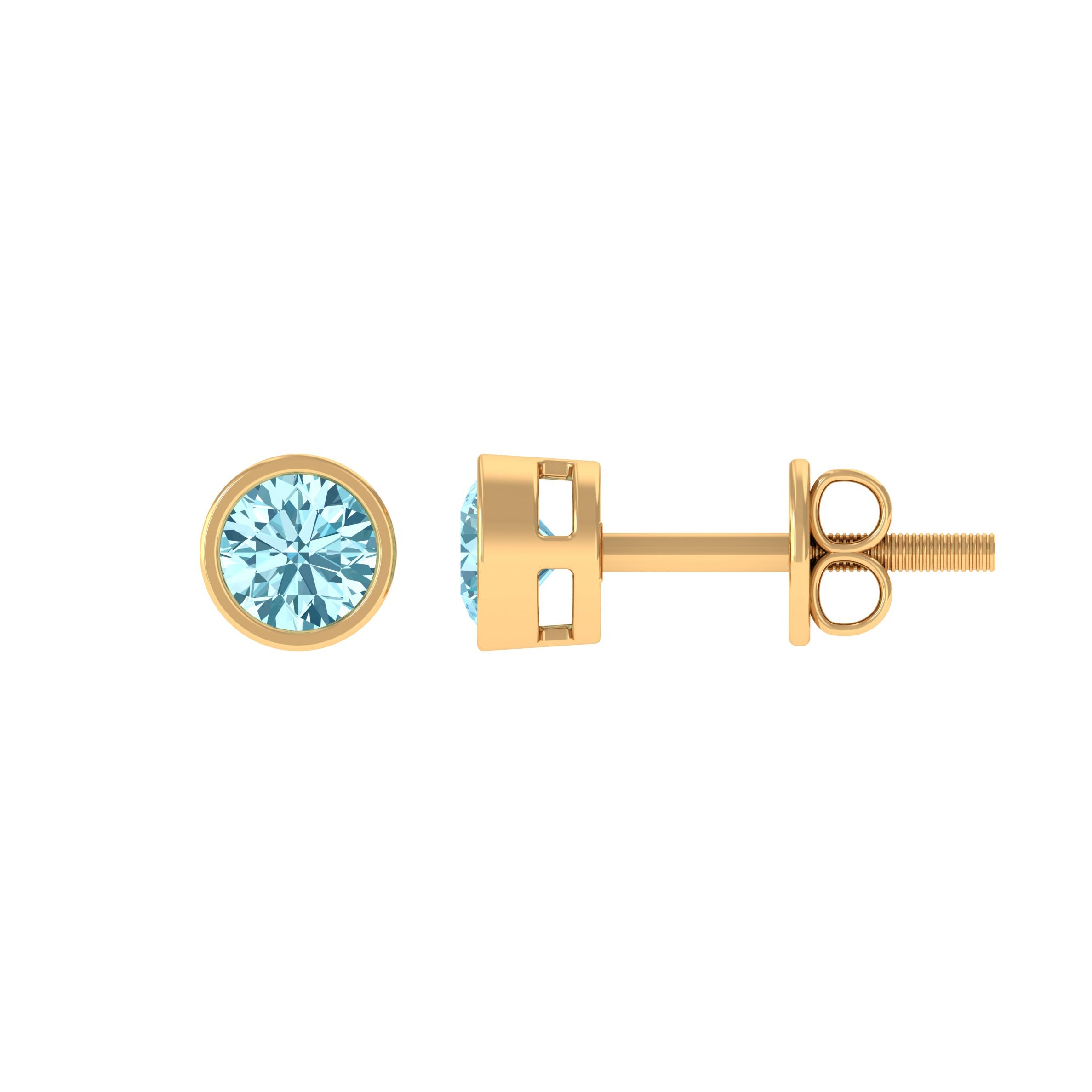 Natural Aquamarine Solitaire Stud Earrings in Bezel Setting Aquamarine - ( AAA ) - Quality - Rosec Jewels