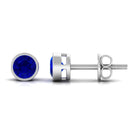 Bezel Set Created Blue Sapphire Solitaire Stud Earrings Lab Created Blue Sapphire - ( AAAA ) - Quality - Rosec Jewels